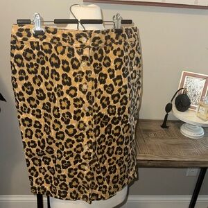 Lauren Ralph Lauren Cheetah Print Linen & Cotton Button Down Skirt